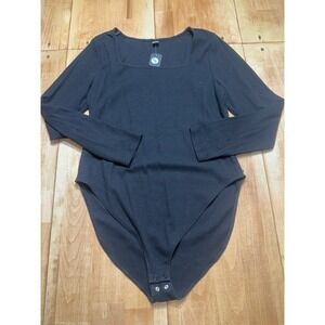 Old Navy Black Ribbed‎ Square Neck Long Sleeve Bodysuit Women's XXL
